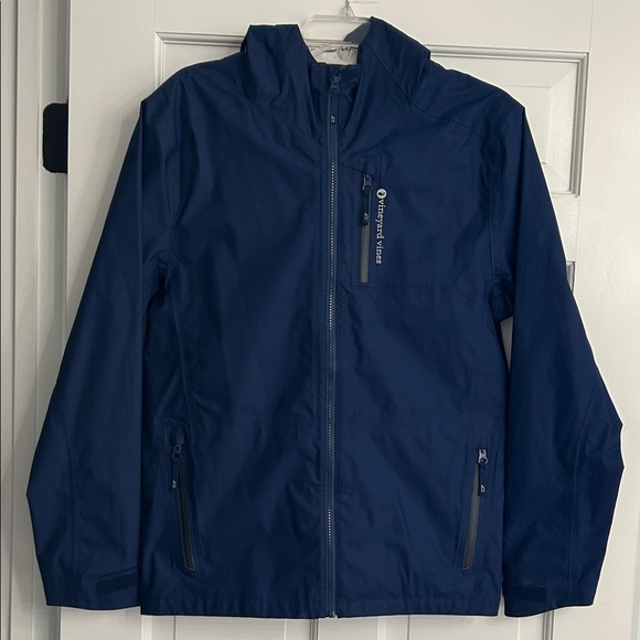 Vineyard VInes Performance Hooded Rain Jacket Navy Blue